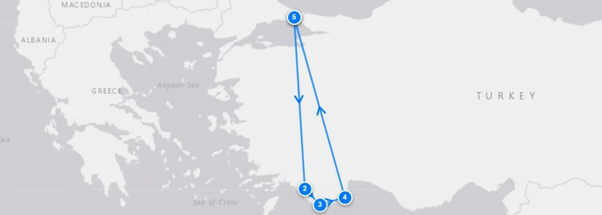 Istanbul, Blue Cruise & Olympos route map